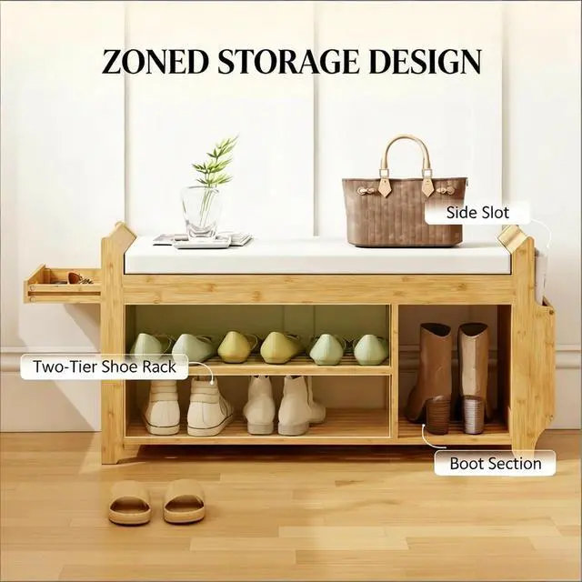 Alt view image 6 of 7 - Entryway Storage Bench,Shoe Bench with Comfortable Cushioned Seating
