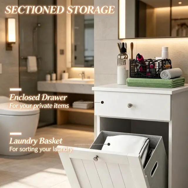 Alt view image 5 of 7 - Freestanding Storage Cabinet,Laundry Cabinet,Laundry Hamper Cabinet,Elegant Room Storage Cabinet