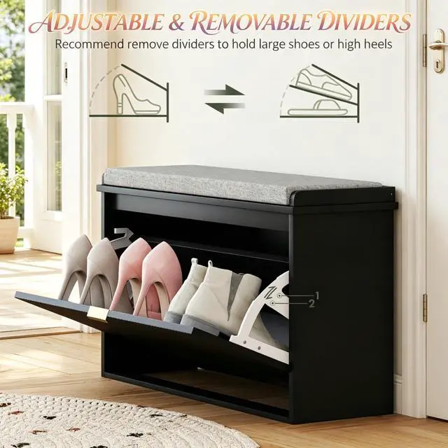 Alt view image 4 of 7 - Elegant Hall Shoe Cabinet,Storage Bench,Shoe Bench
