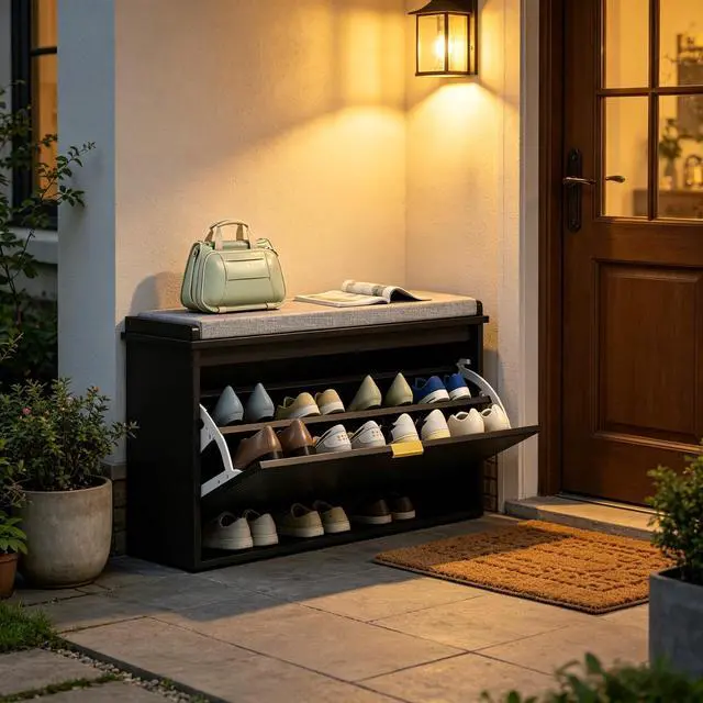 Alt view image 6 of 7 - Elegant Hall Shoe Cabinet,Storage Bench,Shoe Bench