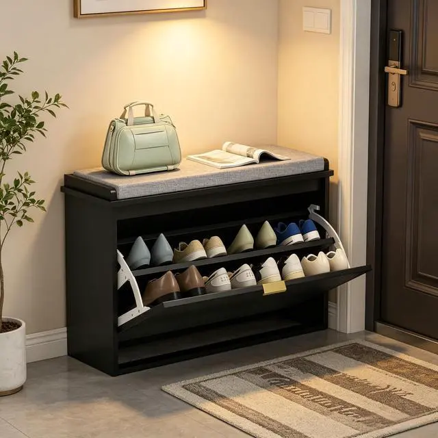 Alt view image 2 of 7 - Elegant Hall Shoe Cabinet,Storage Bench,Shoe Bench