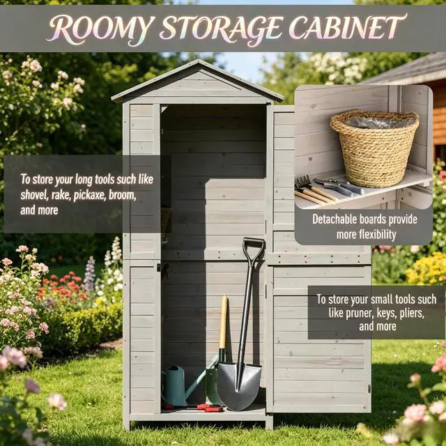 Alt view image 6 of 7 - Outdoor Storage Shed,Outdoor Storage Cabinet,Tools Shed with Tilted Tin Roof
