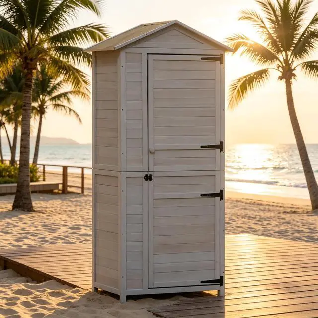 Alt view image 5 of 7 - Outdoor Storage Shed,Outdoor Storage Cabinet,Tools Shed with Tilted Tin Roof