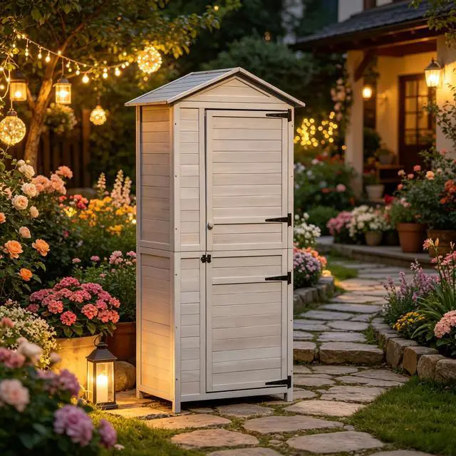 Alt view image 3 of 7 - Outdoor Storage Shed,Outdoor Storage Cabinet,Tools Shed with Tilted Tin Roof