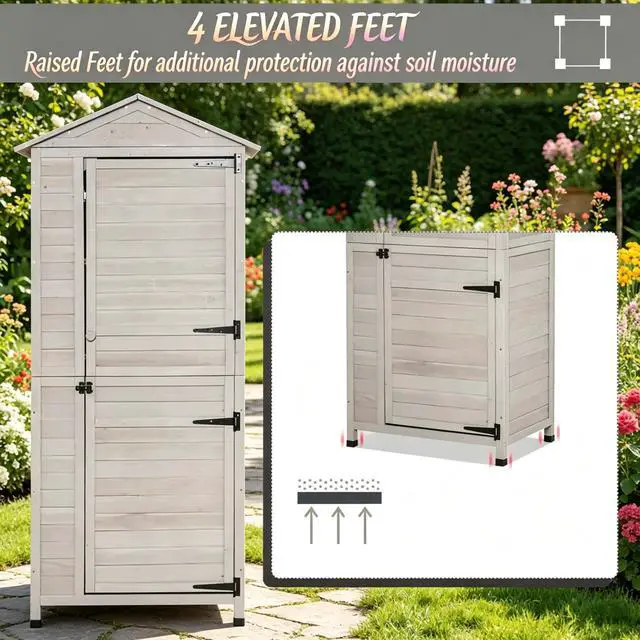 Alt view image 7 of 7 - Outdoor Storage Shed,Outdoor Storage Cabinet,Tools Shed with Tilted Tin Roof