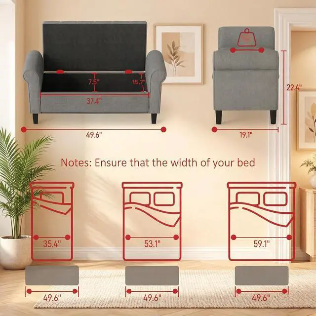 Alt view image 6 of 7 - Hall Bench,Bed Bench,Storage Bench,Tufted Shoe Bench