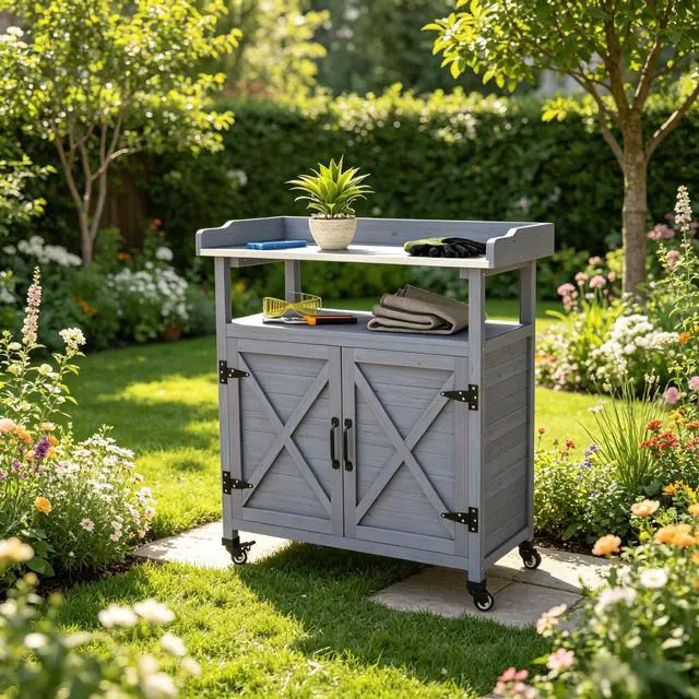Alt view image 3 of 7 - Backyard Storage Cabinet,Wooden Storage Cabinet,Patio Storage Cabinet,Outdoor Storage Cabinet