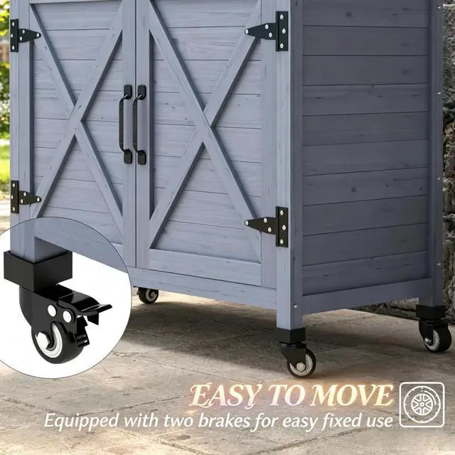 Alt view image 5 of 7 - Backyard Storage Cabinet,Wooden Storage Cabinet,Patio Storage Cabinet,Outdoor Storage Cabinet