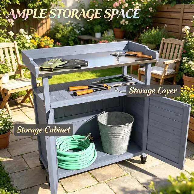 Alt view image 4 of 7 - Backyard Storage Cabinet,Wooden Storage Cabinet,Patio Storage Cabinet,Outdoor Storage Cabinet