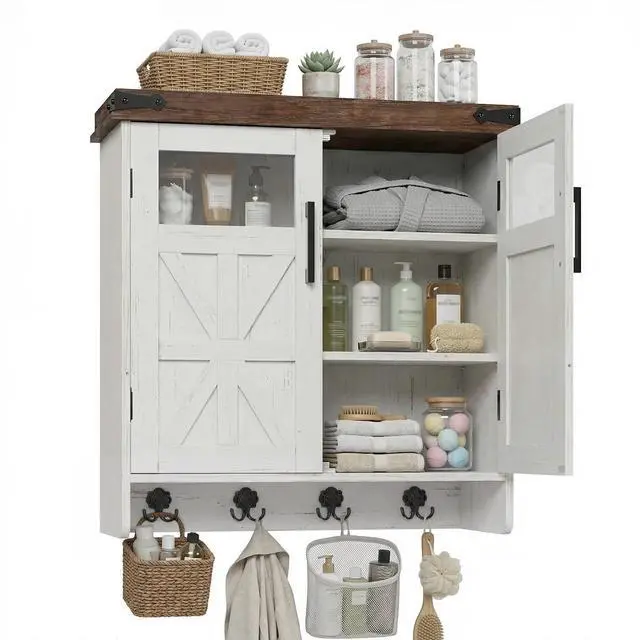 Main image of Bathroom Wall Cabinet Over Toilet with Adjustable Shelves, Medicine Cabinet Storage Organizer for Bathroom Kitchen Garage, Hanging Towel Hook, Space Saving
