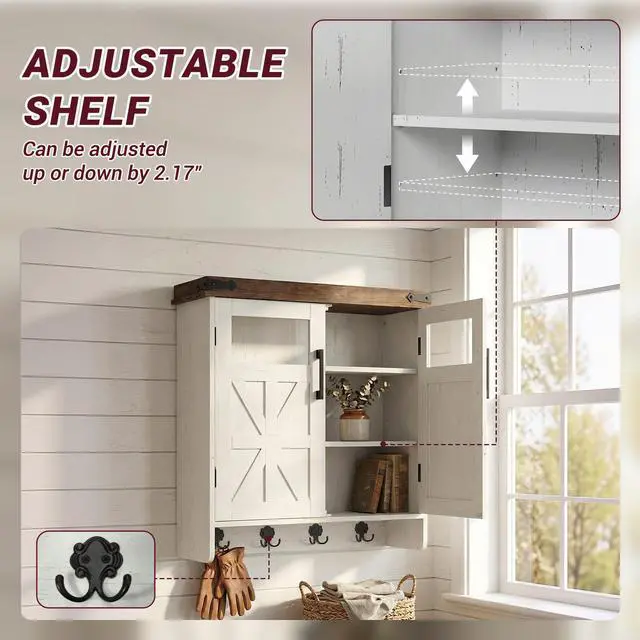 Alt view image 3 of 7 - Bathroom Wall Cabinet Over Toilet with Adjustable Shelves, Medicine Cabinet Storage Organizer for Bathroom Kitchen Garage, Hanging Towel Hook, Space Saving