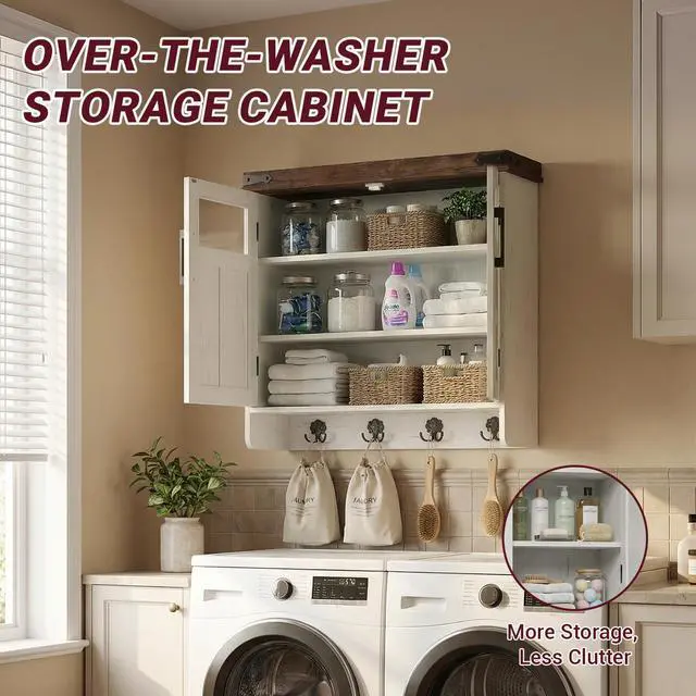 Alt view image 7 of 7 - Bathroom Wall Cabinet Over Toilet with Adjustable Shelves, Medicine Cabinet Storage Organizer for Bathroom Kitchen Garage, Hanging Towel Hook, Space Saving