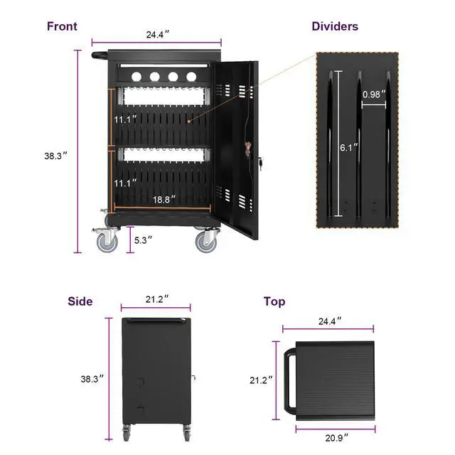 Alt view image 3 of 7 - Mobile Charging Cart and Cabinet for Tablets Laptops 35-Device (B30PLUS)