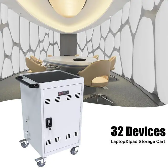 Alt view image 2 of 7 - 30+2Bay Mobile School Charging Cart Station for Chromebook, Tablet and Laptop Computer with Power Strip Included, Assembly Required-WHITE