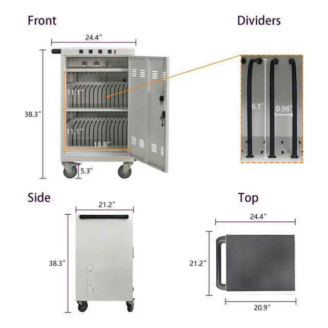 Alt view image 3 of 7 - Mobile Charging Cart and Cabinet for Tablets Laptops 31+4-Device