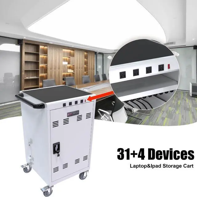 Alt view image 2 of 7 - Mobile Charging Cart and Cabinet for Tablets Laptops 31+4-Device