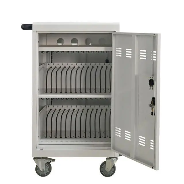 Alt view image 6 of 7 - 30+2Bay Mobile School Charging Cart Station for Chromebook, Tablet and Laptop Computer with Power Strip Included, Assembly Required-WHITE