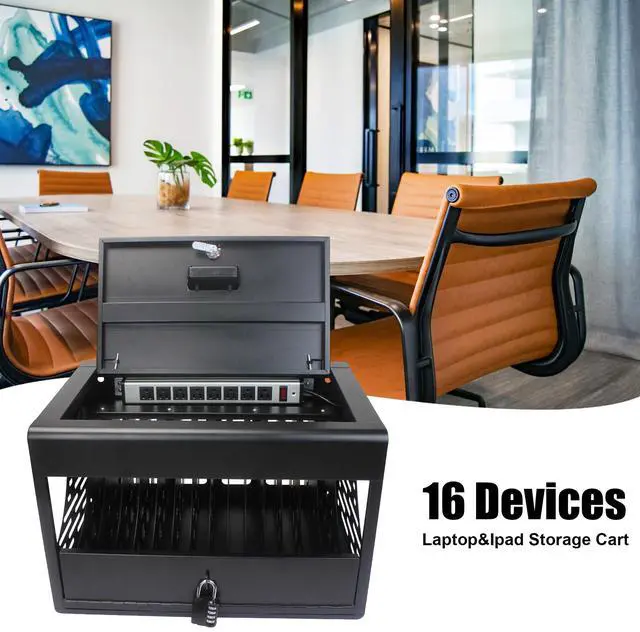 Alt view image 2 of 7 - 16 Bay Charging Cabinet for Laptop,Chromebook, Locking Charging Station-BLACK