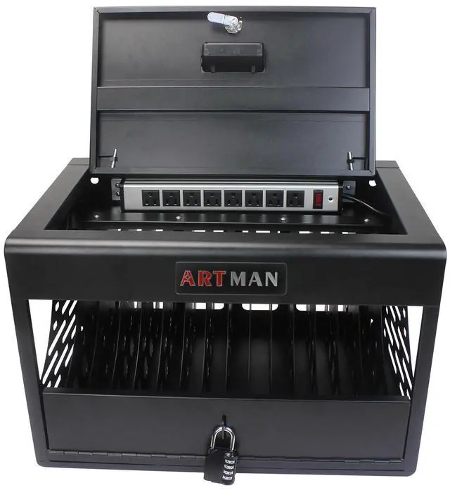 Main image of 16 Bay Charging Cabinet for Laptop,Chromebook, Locking Charging Station-BLACK