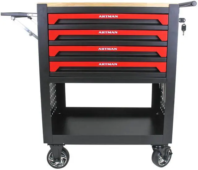 Main image of 4 DRAWERS MULTIFUNCTIONAL TOOL CART WITH WHEELS AND WOODEN TOP