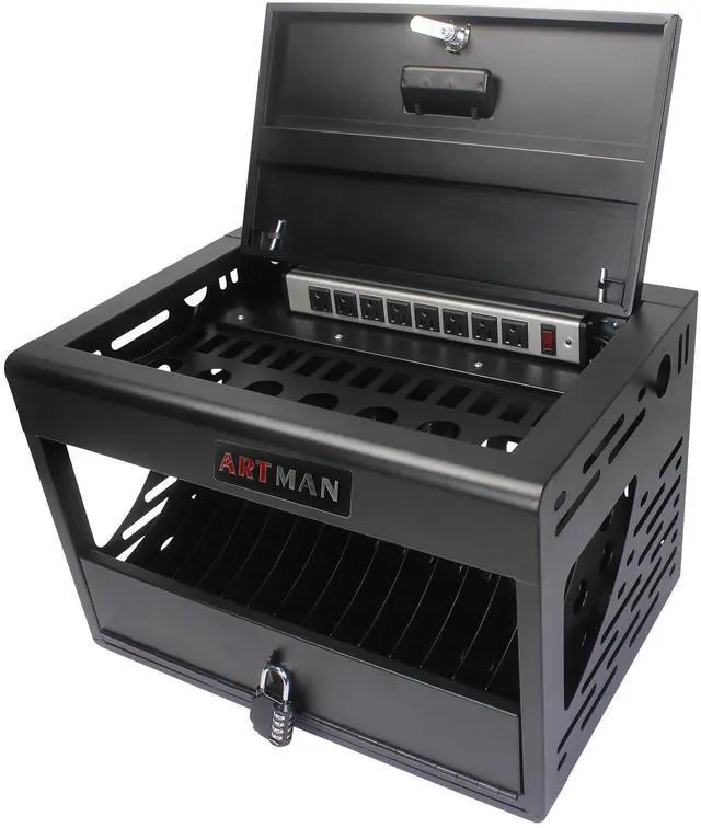 Alt view image 7 of 7 - 16 Bay Charging Cabinet for Laptop,Chromebook, Locking Charging Station-BLACK