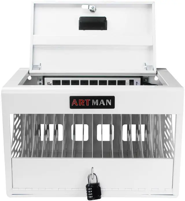 Main image of 16-Device Charging Station for Laptops/Tablets, Charging Cabinet for iPad/Chromebooks/Laptop Computers, Laptop & Tablet Storage Carts for Classroom/Library/Office/Lockable, White