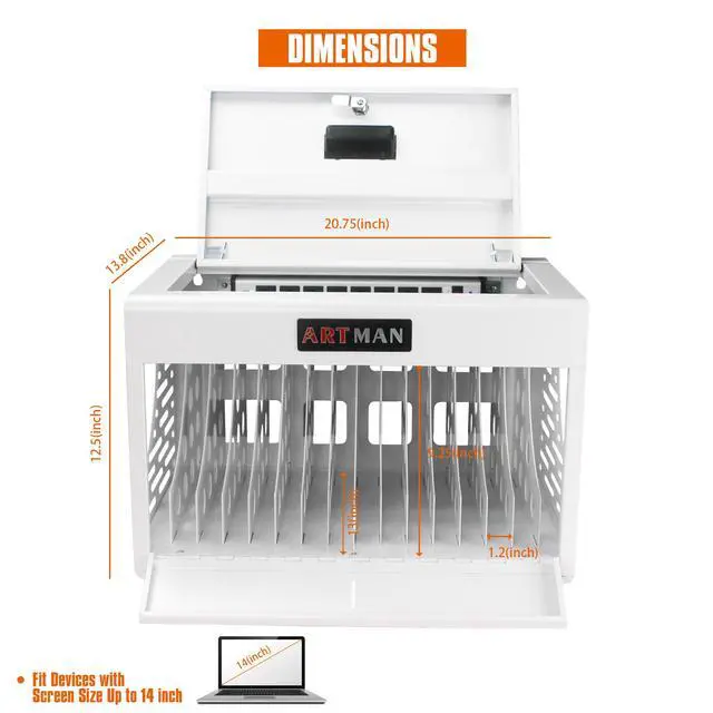 Alt view image 3 of 7 - 16-Device Charging Station for Laptops/Tablets, Charging Cabinet for iPad/Chromebooks/Laptop Computers, Laptop & Tablet Storage Carts for Classroom/Library/Office/Lockable, White