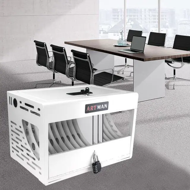 Alt view image 2 of 7 - 16-Device Charging Station for Laptops/Tablets, Charging Cabinet for iPad/Chromebooks/Laptop Computers, Laptop & Tablet Storage Carts for Classroom/Library/Office/Lockable, White
