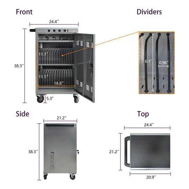 Alt view image 3 of 7 - Mobile Charging Cart and Cabinet for Tablets Laptops 35-Device (B30PLUS)-Silver