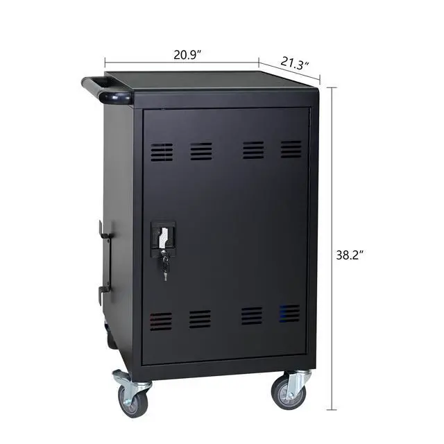 Alt view image 3 of 7 - Tablet Laptop 32-bit-Plastic Device Basket Device for Mobile Charging Trolley- Includes Cable Management Dividers, Cable Clips, Storage Compartment, and Removable Doors (Black)