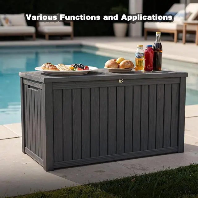 Alt view image 3 of 7 - 180 Gallon Large Outdoor Storage XXL Deck Box for Patio Furniture, Outdoor Cushions, Garden Tools and Sports/Pools Equipment, Waterproof Resin, Lockable, Black