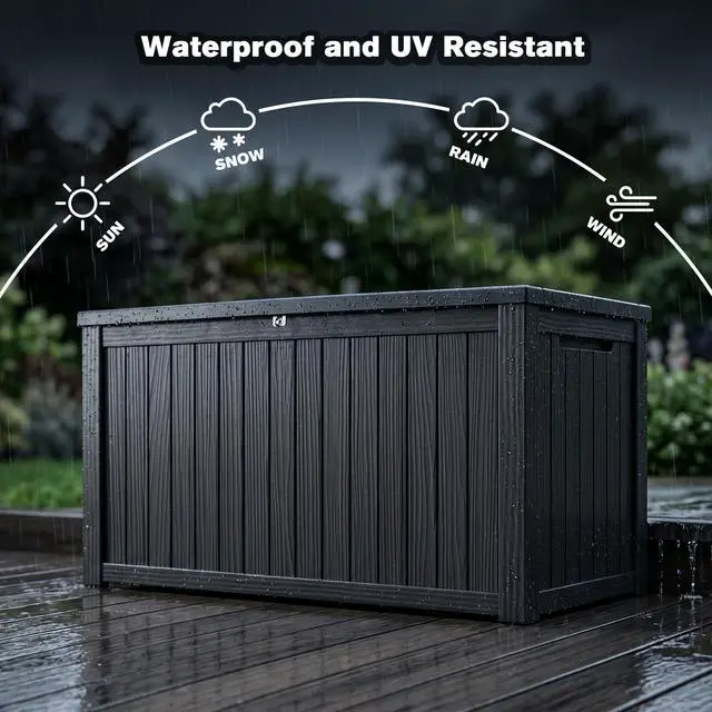Alt view image 5 of 7 - 180 Gallon Large Outdoor Storage XXL Deck Box for Patio Furniture, Outdoor Cushions, Garden Tools and Sports/Pools Equipment, Waterproof Resin, Lockable, Black