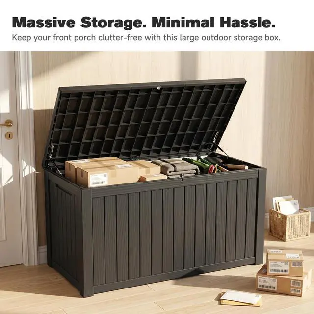 Alt view image 6 of 7 - 180 Gallon Large Outdoor Storage XXL Deck Box for Patio Furniture, Outdoor Cushions, Garden Tools and Sports/Pools Equipment, Waterproof Resin, Lockable, Black