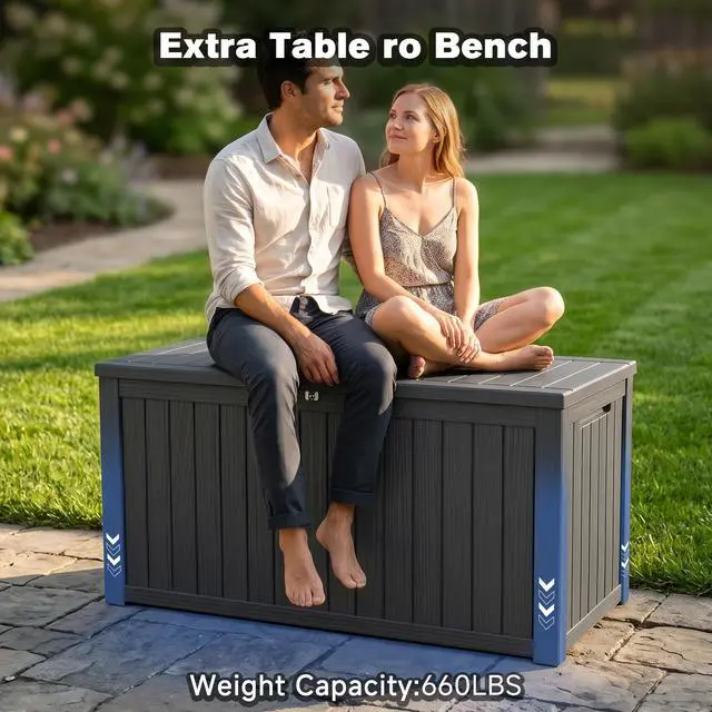 Alt view image 7 of 7 - 180 Gallon Large Outdoor Storage XXL Deck Box for Patio Furniture, Outdoor Cushions, Garden Tools and Sports/Pools Equipment, Waterproof Resin, Lockable, Black