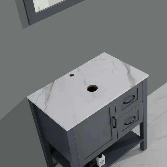 Alt view image 5 of 7 - 30in Gray Bathroom Vanity w/ Mirror and Top Only