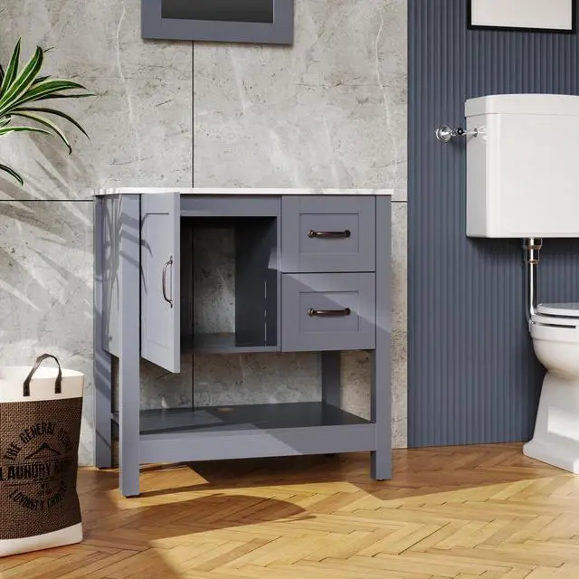 Alt view image 4 of 7 - 30in Gray Bathroom Vanity w/ Mirror and Top Only