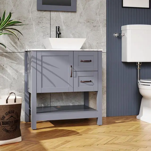 Alt view image 6 of 7 - 30in Gray Bathroom Vanity w/ Mirror and Top Only