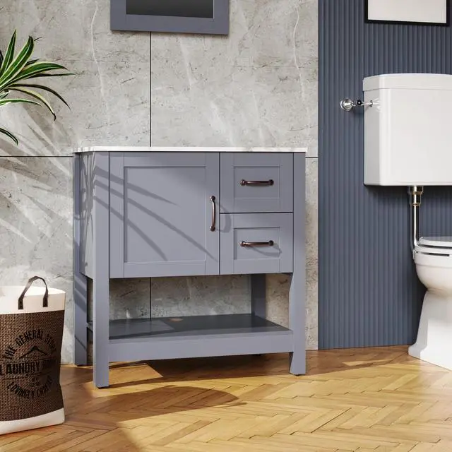 Alt view image 3 of 7 - 30in Gray Bathroom Vanity w/ Mirror and Top Only