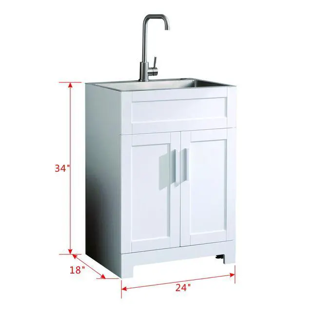Alt view image 3 of 7 - 24in White Paint Free Laundry Tub Cabinet w/ Stainless Steel Combo(Update)