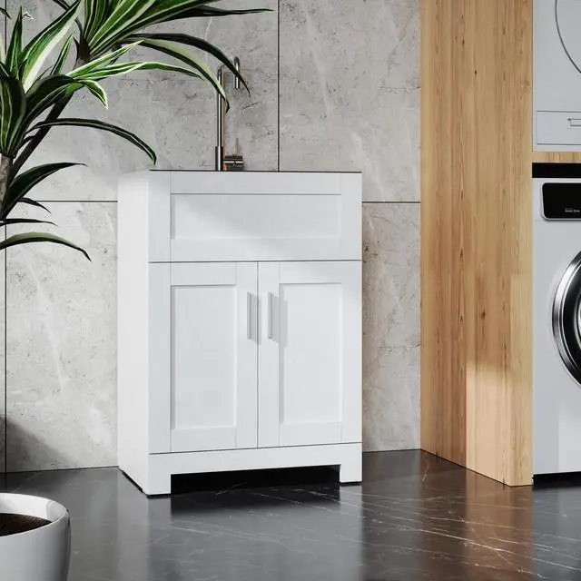 Alt view image 5 of 7 - 24in White Paint Free Laundry Tub Cabinet w/ Stainless Steel Combo(Update)