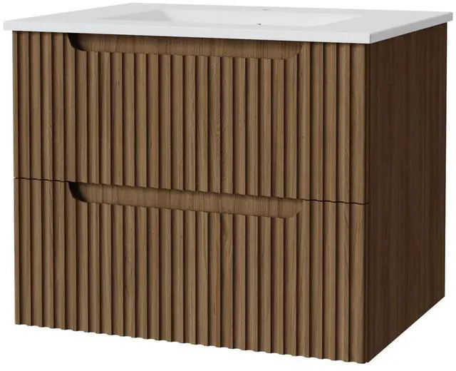 Main image of Goodyo 24" Wall-Mount Bathroom Vanity Cabinet with White Basin Sink Combo Floating, Walnut