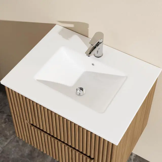 Alt view image 6 of 7 - Goodyo 24" Wall-Mount Bathroom Vanity Cabinet with White Basin Sink Combo Floating, Walnut