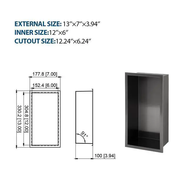 Alt view image 3 of 7 - 13" x 7" Stainless Steel Shower Niche , Gunmetal Black