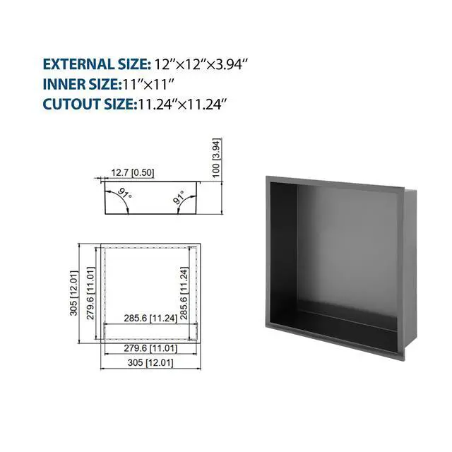 Alt view image 3 of 7 - 12" x 12" Stainless Steel Shower Niche, Gunmetal Black
