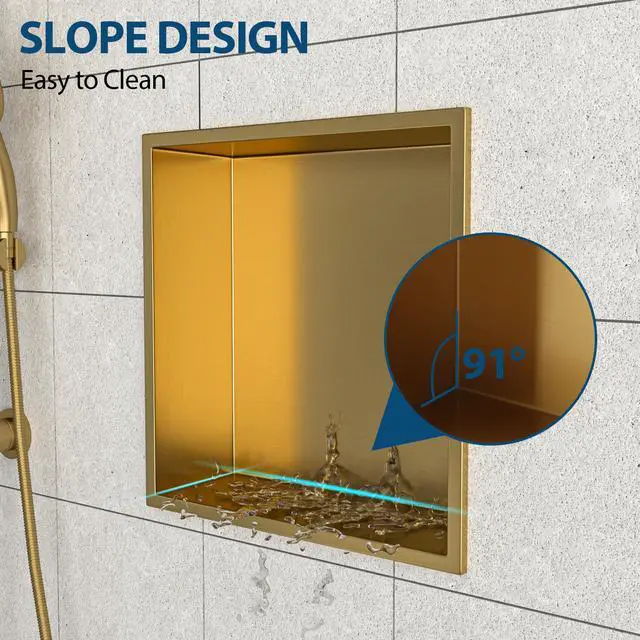 Alt view image 6 of 7 - 12" x 12" Stainless Steel Shower Niche, Gold