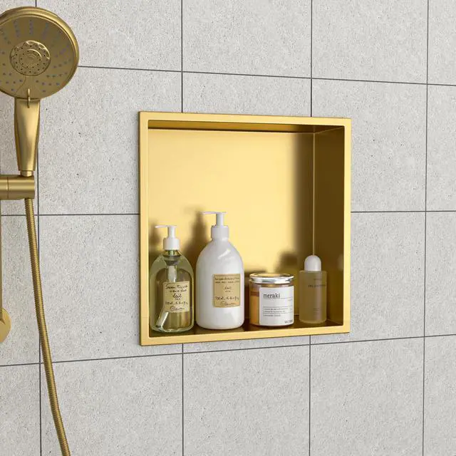 Alt view image 5 of 7 - 12" x 12" Stainless Steel Shower Niche, Gold