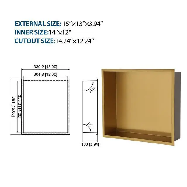 Alt view image 3 of 7 - 15" x 13" Stainless Steel Shower Niche, Gold