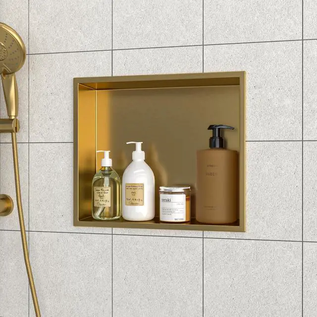 Alt view image 2 of 7 - 15" x 13" Stainless Steel Shower Niche, Gold