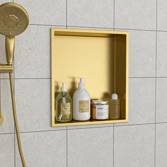 Alt view image 5 of 7 - 15" x 13" Stainless Steel Shower Niche, Gold