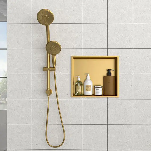 Alt view image 4 of 7 - 15" x 13" Stainless Steel Shower Niche, Gold